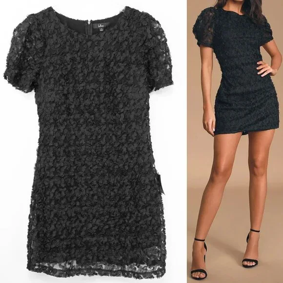 always for you black puff sleeve mini dress Nova Black Contoured Sweetheart Puff Sleeve Mini Dress S / 4-6 main image 1